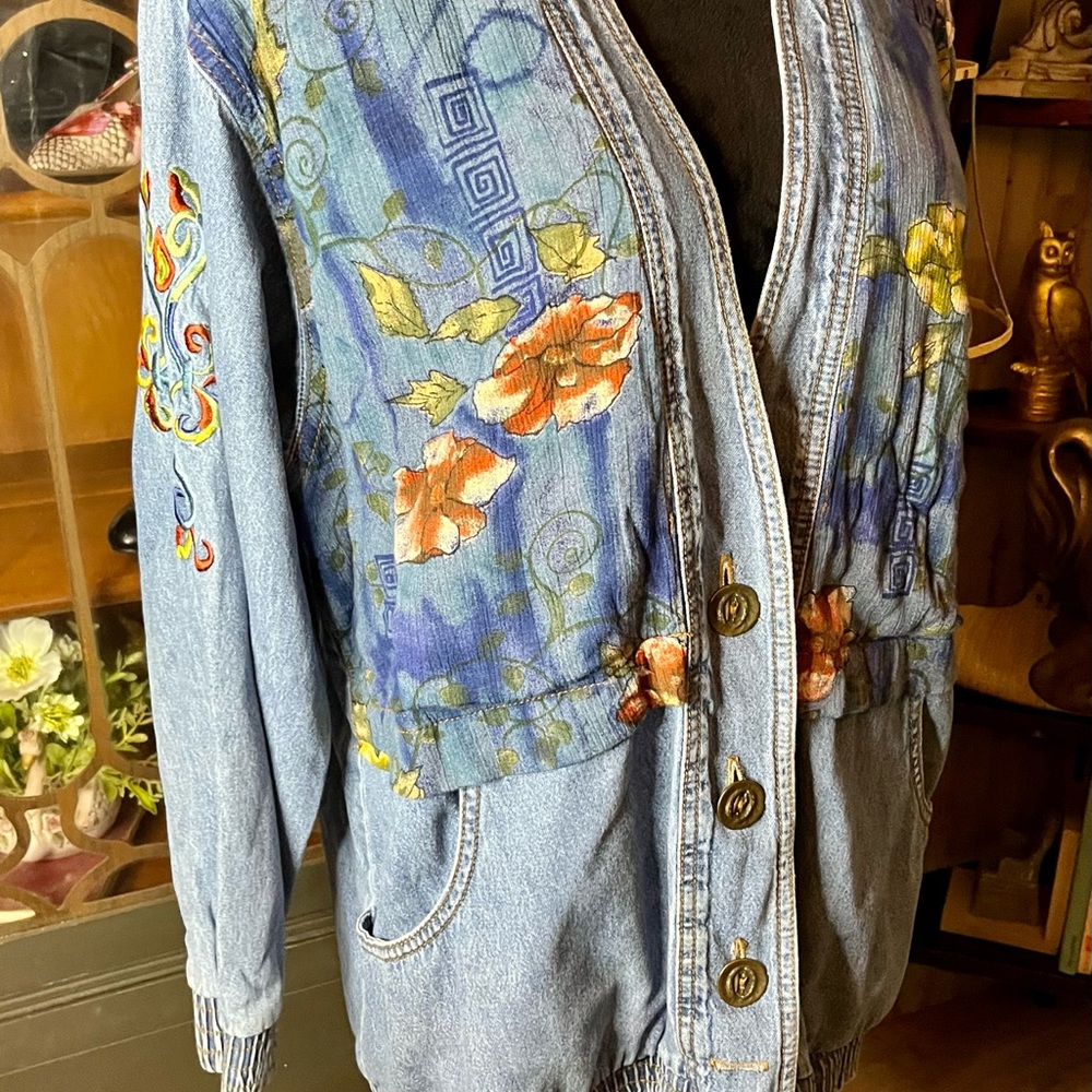 Floral Denim Jacket Vintage Boho - Picture 5 of 5